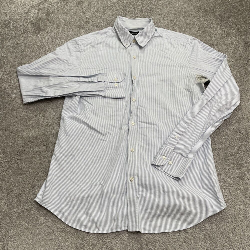 Mossimo Dutti Dress Shirt Mens Large White Blue Pinstriped Finest Fabric Classic